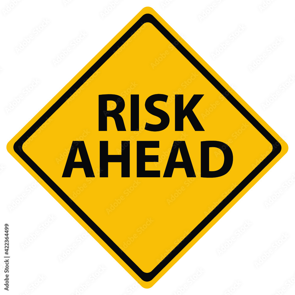 Yellow road sign as a warning of risk ahead isolated Yellow road sign as a warning of risk ahead isolated
