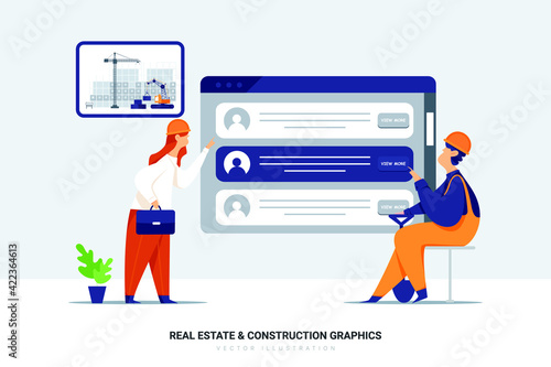 Real estate agent & builder looking at a job site
