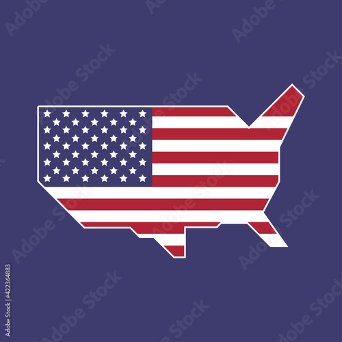 Simplified geometric map of the contiguous United States of America. USA minimalist map with american flag.