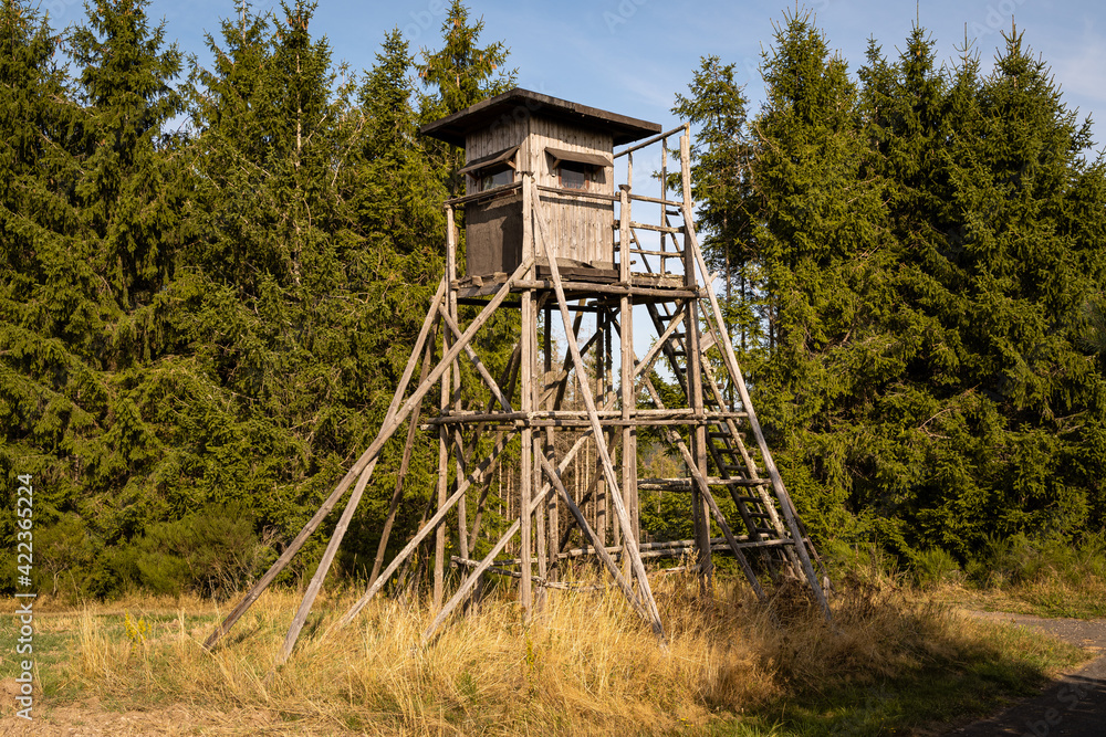 Od wooden hunt tower in forest