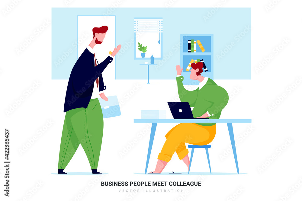 Business People Meet Colleague Vector Illustration concept. 