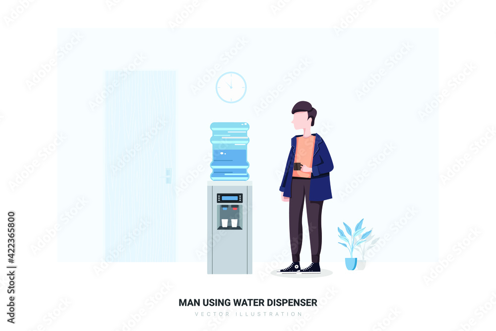 Man Using Water Dispenser Vector Illustration concept. Man Using Water Dispenser Vector Illustration concept.