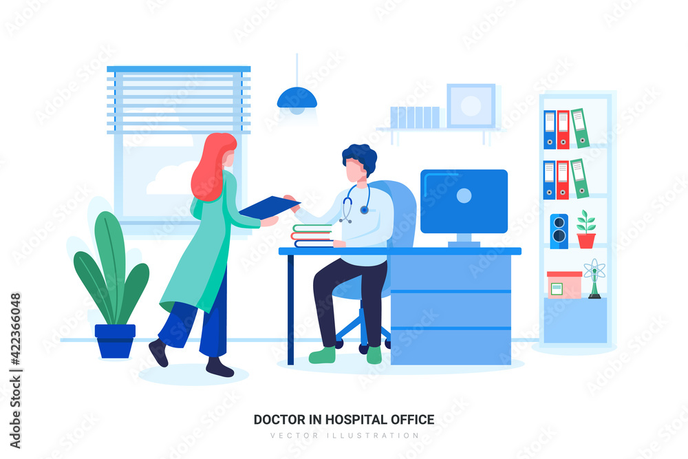 Doctor in Hospital Office - Medical Illustration Concept