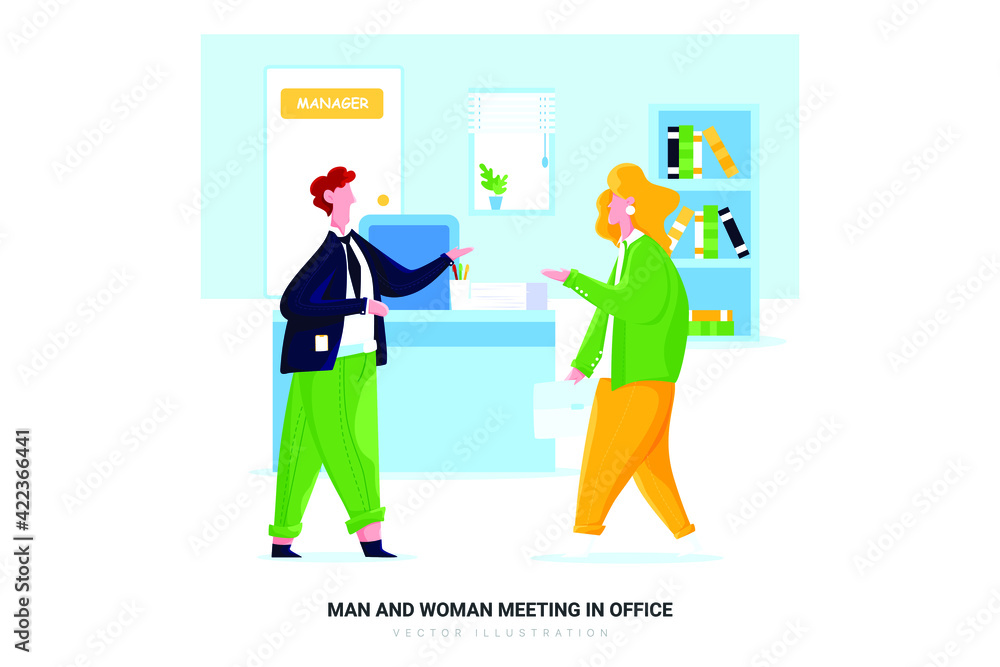 Man and Woman Meeting in Office Illustration Concept Man and Woman Meeting in Office Illustration Concept