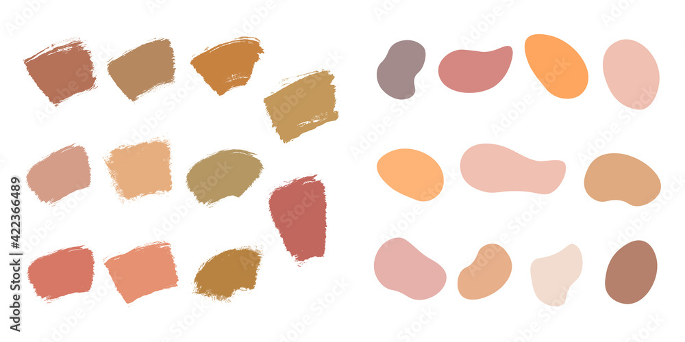 Set of abstract spots and brush strokes.Simple elements for decoration, style minimalism, earth and nature colors.Isolated.Vector Set of abstract spots and brush strokes.Simple elements for decoration, style minimalism, earth and nature colors.Isolated.Vector