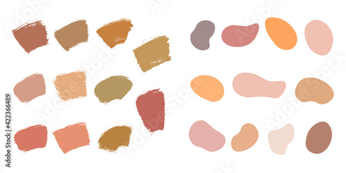 Set of abstract spots and brush strokes.Simple elements for decoration, style minimalism, earth and nature colors.Isolated.Vector