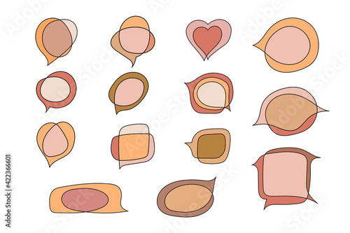 Set of speech bubbles.Hand-drawn one-line elements and abstract spots. Social chat symbols.Collection of text boxes of different shapes.Isolated