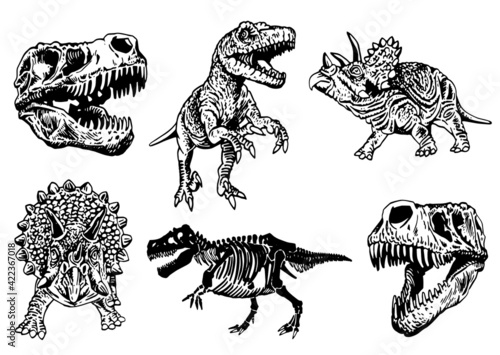 Graphical set of dinosauruses isolated on white ,vector illustration