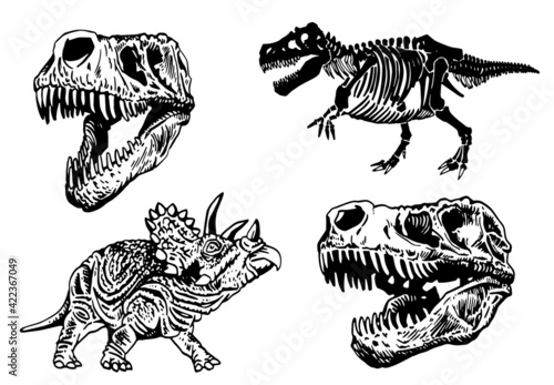 Graphical set of dinosauruses isolated on white ,vector illustration