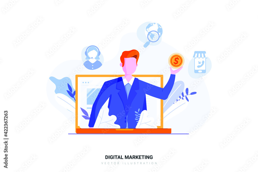 Digital Marketing Vector Illustration concept. Flat illustration isolated on white background.