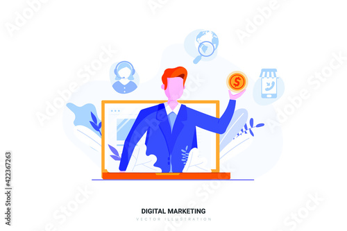 Digital Marketing Vector Illustration concept. Flat illustration isolated on white background.