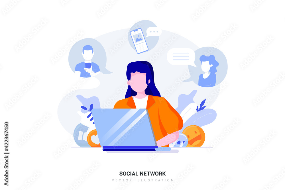 Obraz premium Social Network Vector Illustration concept. Flat illustration isolated on white background.
