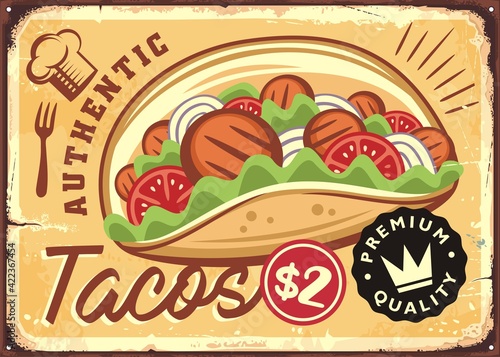 Authentic Mexican tacos retro tin sign