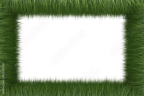 Green grass frame banner isolated on white background, ecology, spring or gardening template element