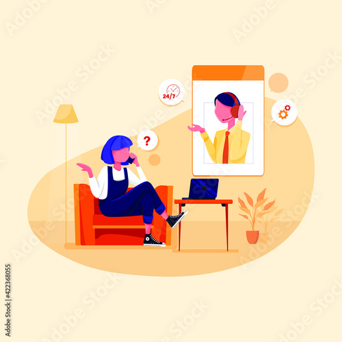 Support 24/7 Vector Illustration concept. Flat illustration isolated on white background.