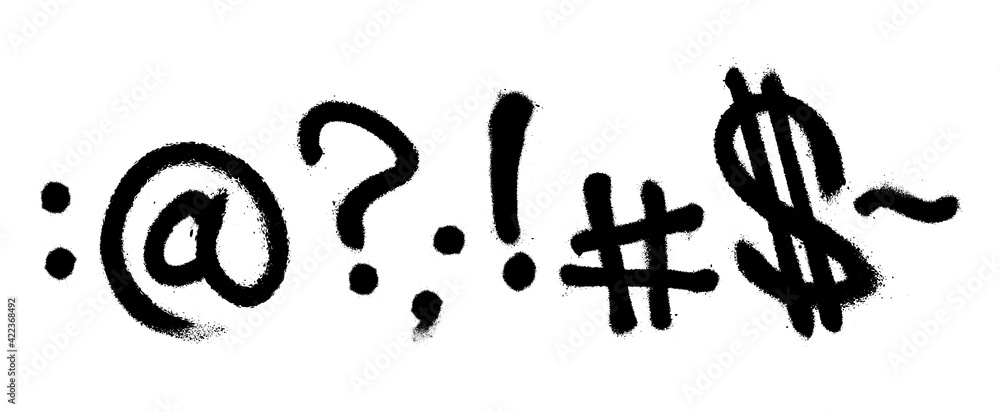 Graffiti spray font alphabet. Signs. Part 9. Vector illustration Graffiti spray font alphabet. Signs. Part 9. Vector illustration