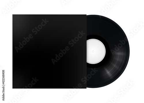 Black musical vinyl record in an envelope. Vector image on white background
