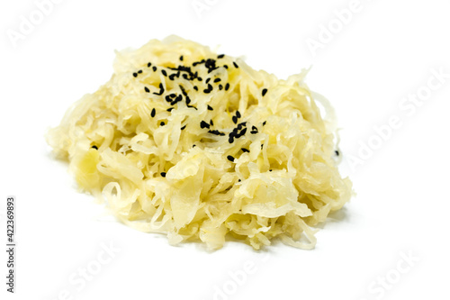 Sauerkraut with caraway seeds on isolated on white background photo