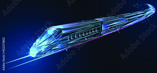 High-speed train. Digital low poly wireframe of futuristic vector. Future logistics, modern technology, transport concept. 