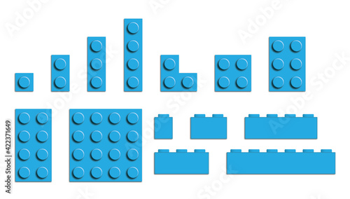 Set of building bricks in light blue color