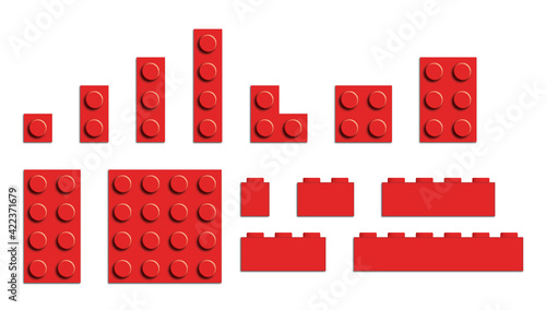 Set of building bricks in red color