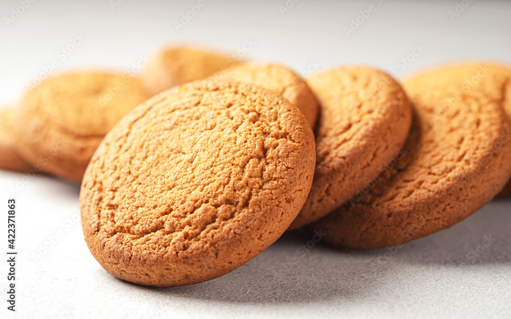 Oatmeal cookies on white table with copy space Oatmeal cookies on white table with copy space