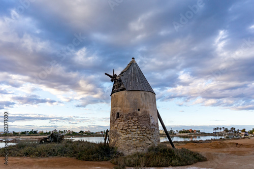 old historic windmill in La Manga del Mar Menor in Murcia