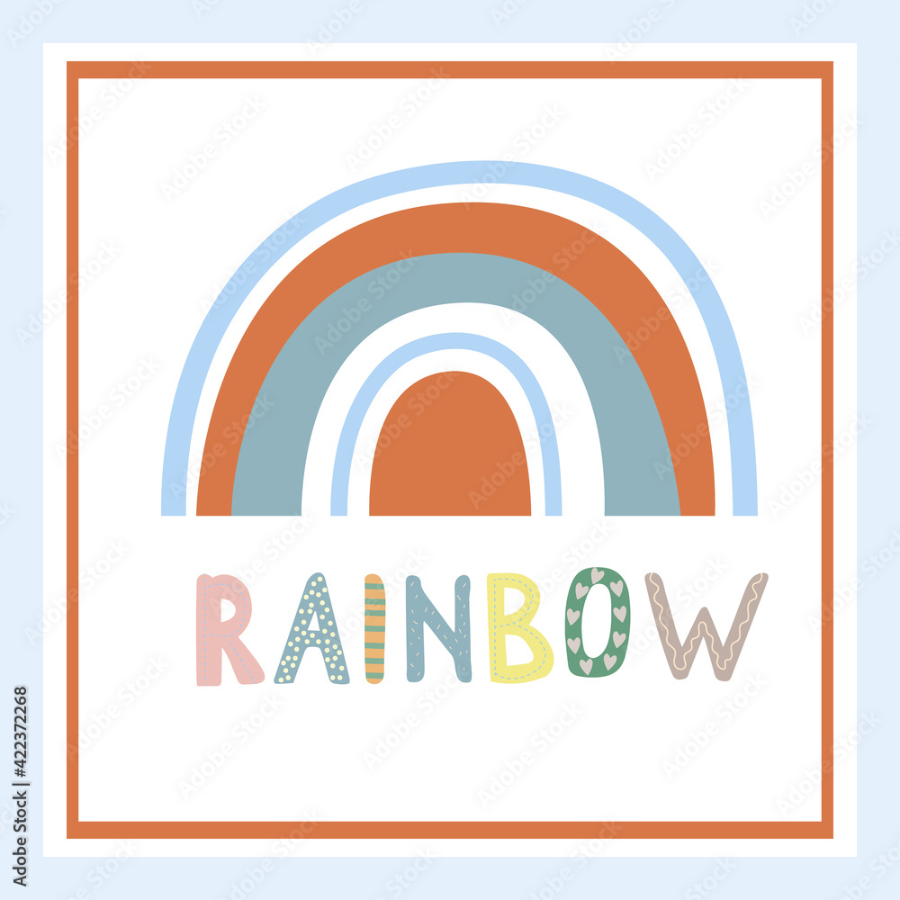 A boho style rainbow with decorative elements. Hand drawn lettering. Minimalist abstract Scandinavian design in pastel colors. Vector illustration for greeting cards, invitations, clothing print A boho style rainbow with decorative elements. Hand drawn lettering. Minimalist abstract Scandinavian design in pastel colors. Vector illustration for greeting cards, invitations, clothing print