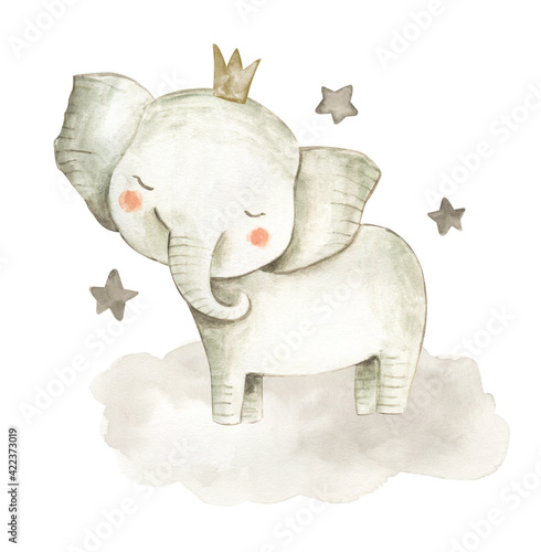 Photography Elephant watercolor illustration baby nursery wall art kids