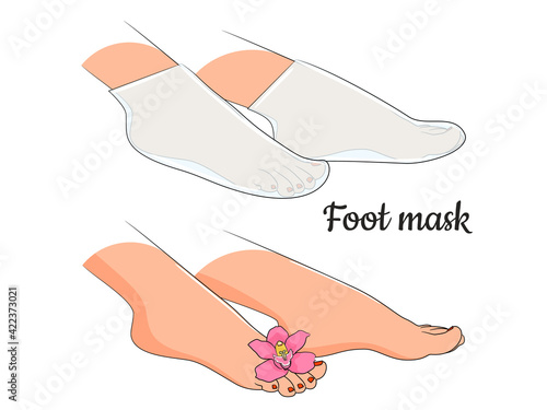Foot cosmetic mask for skincare. Vector illustration.