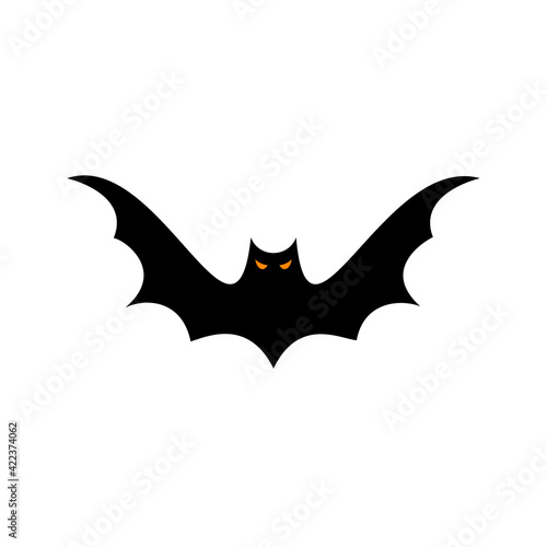 Halloween black bats fly silhouette isolated on white background. Vector illustration.