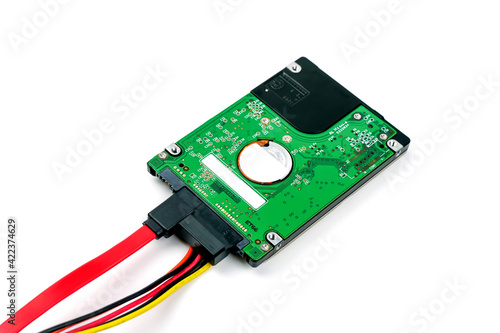 Hard disk sata cable on white background.
 photo