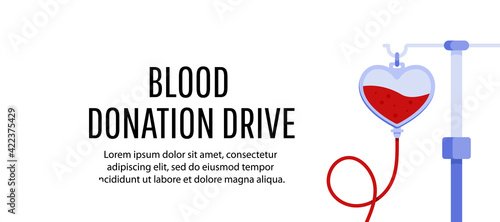 Blood donation day concept with blood bag and heart. World Blood Donor Day. Vector illustrator for web banners, brochure cover design and flyer.