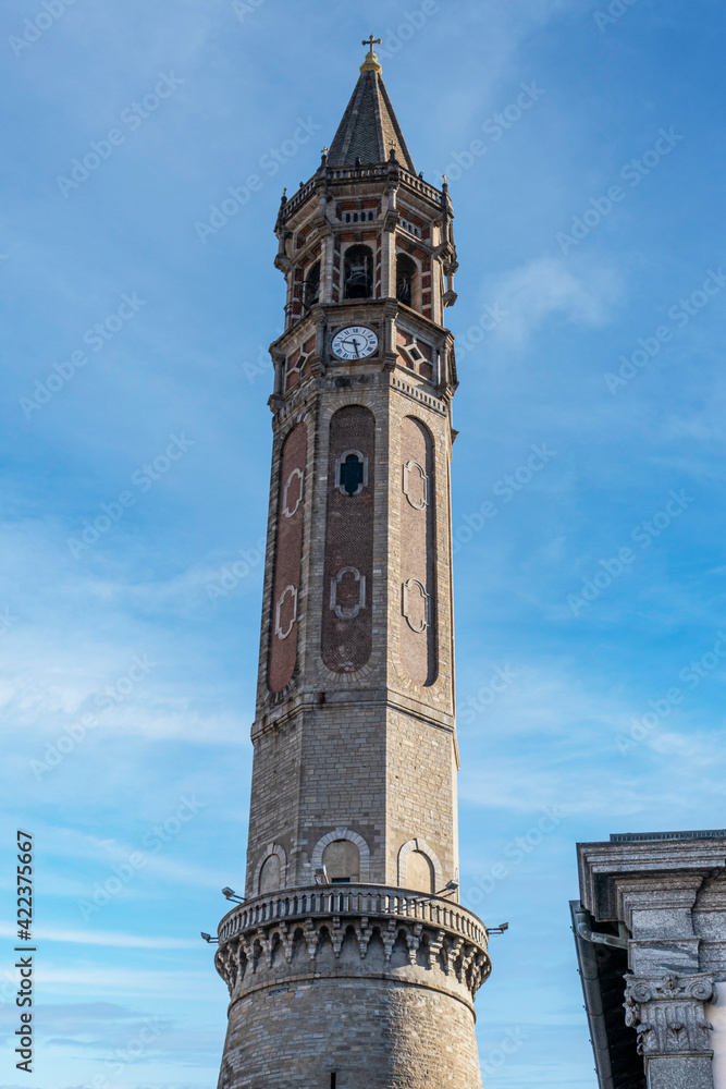 The famous pastel-shaped bell tower of Lecco