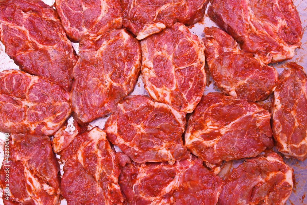 Pork neck steaks fresh farm meat for cooking