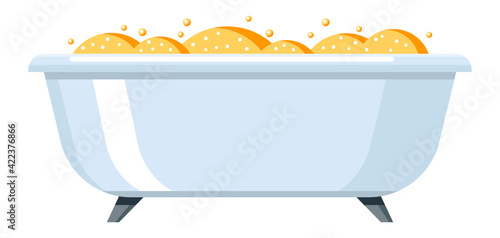 Illustration of bath in bathroom. Adversting icon or image for industry.