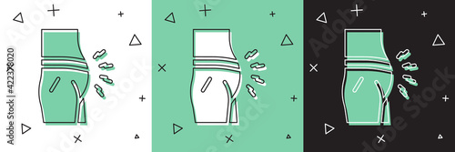 Set Abdominal bloating icon isolated on white and green, black background. Constipation or diarrhea. Vector