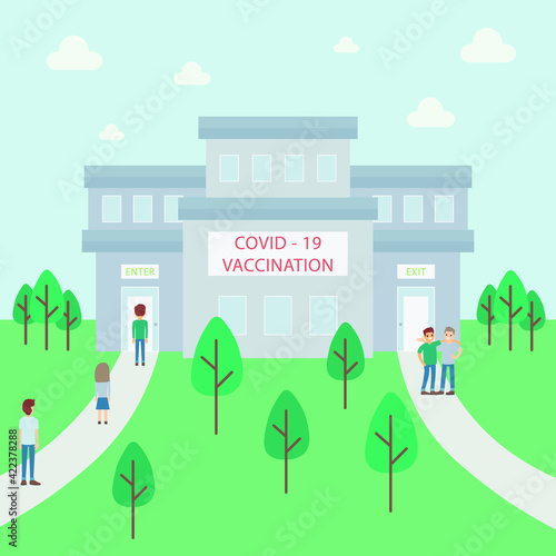 People in a queue are waiting for corona virus vaccine. Concept vector illustration.