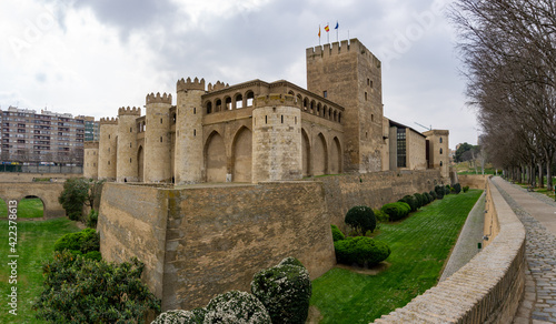 view of the Aljaferia Palace and parlament in Zaragoza in nothern Spain