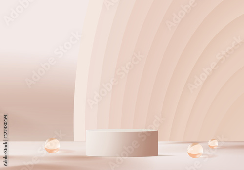 3d background products display podium scene with geometric platform. background vector 3d rendering with podium. stand to show cosmetic products. dais showcase on pedestal display beige studio