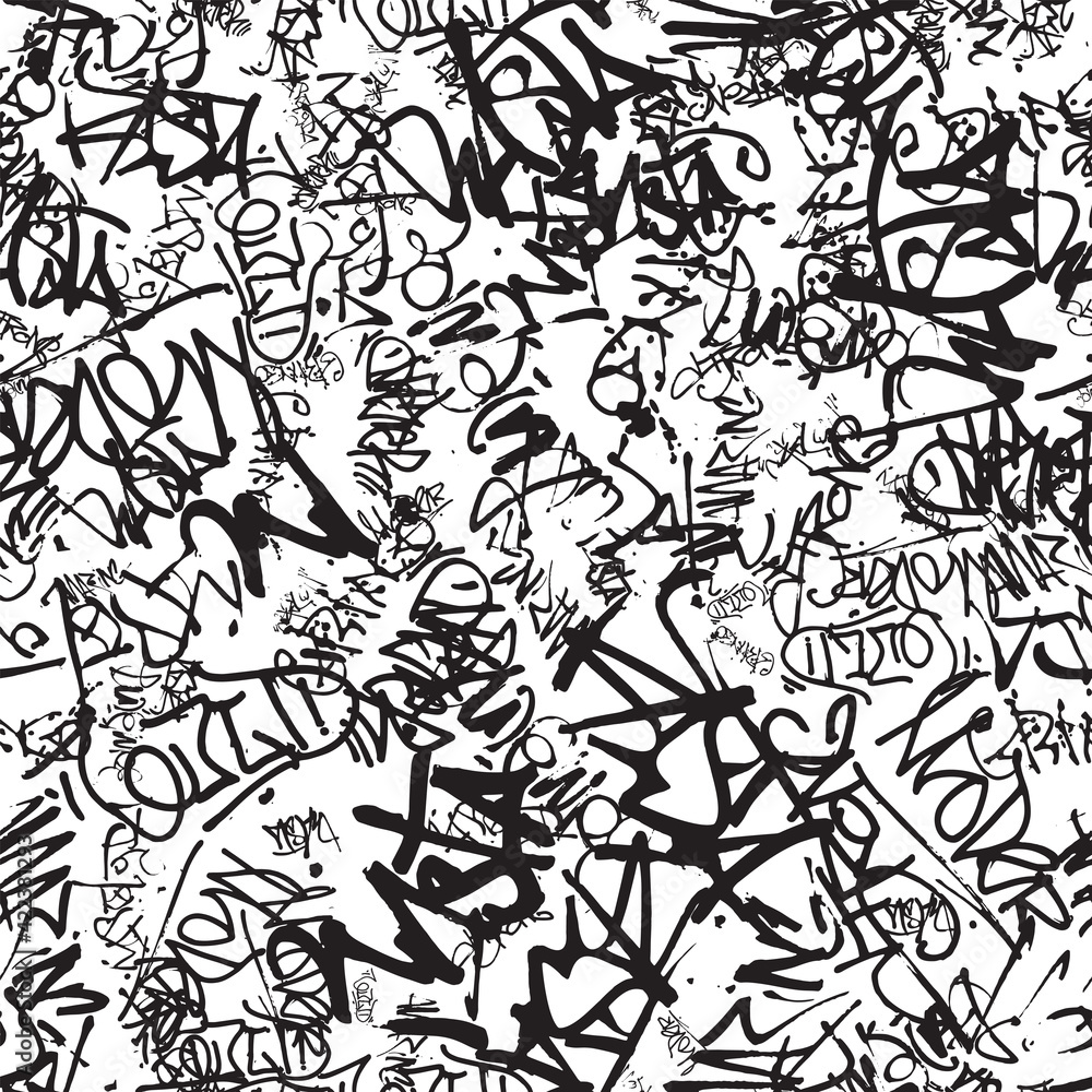 Vector graffiti seamless pattern with abstract tags - obrazy, fototapety, plakaty 