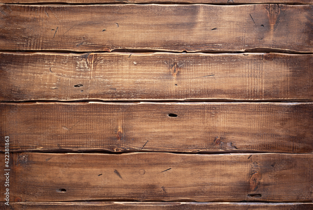 Wooden table top background or wall texture.  Brown wood board tabletop - obrazy, fototapety, plakaty 