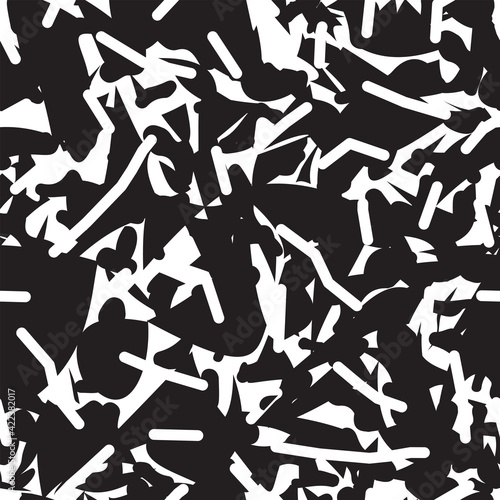 Abstract seamless patterns with graphic elements, chaotic shapeless shapes