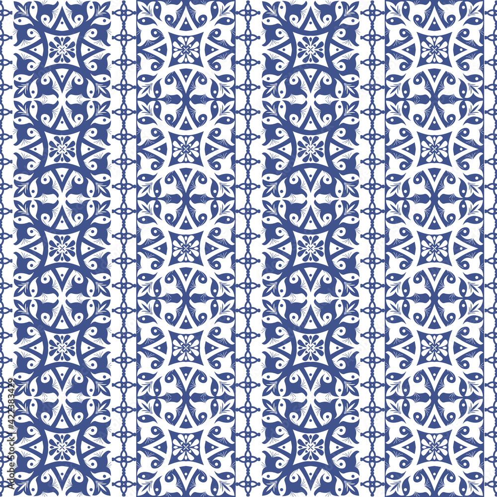 Seamless tiles background in portuguese style. Mosaic pattern for ceramic in dutch, portuguese, spanish, italian style.