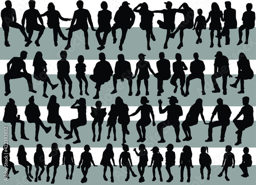Group of people seated, conceptual illustration.