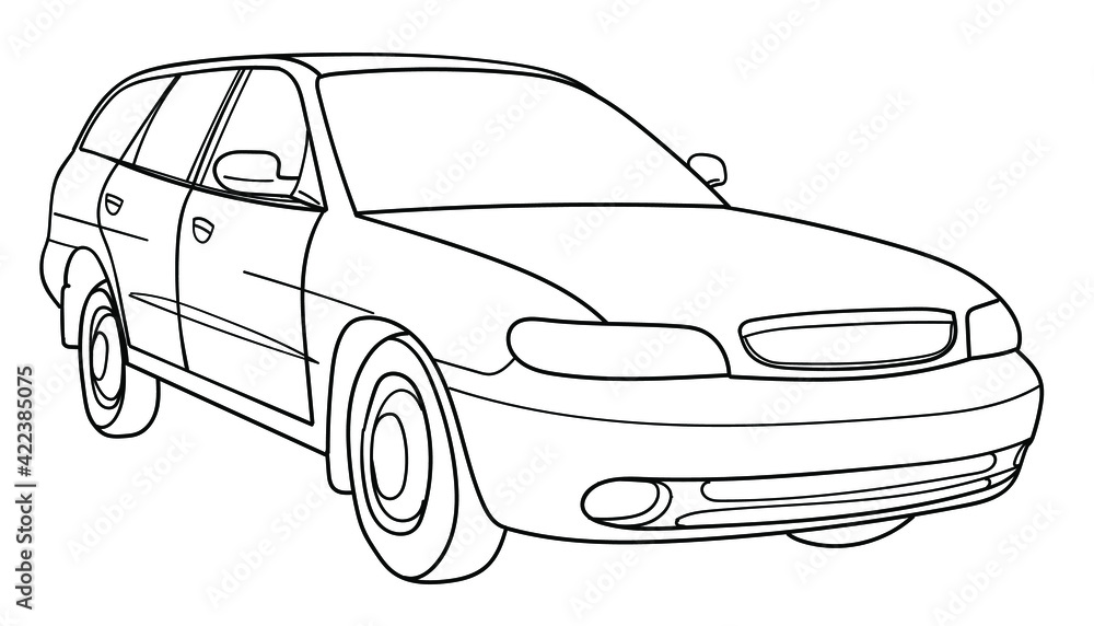 classic station wagon. front shot. doodle vector illustration
