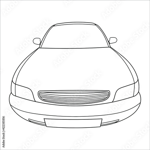 Classic sedan car. Front side. Vector doodle illustration