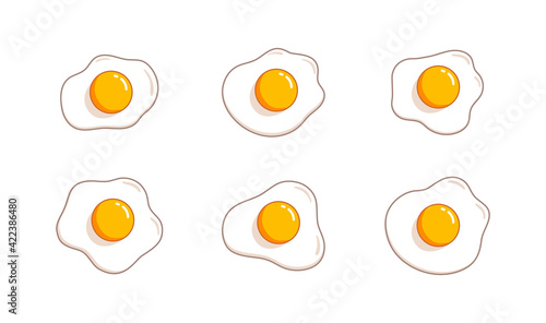 Fried eggs. Helthy breakfast. Cartoon egg flat trendy design. Vector illustration isolated on white background