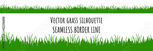 Green grass vector seamless border line. Meadow herbs seamless card frame, spring badge. Hand drawn sketch illustration. Scrapbooking items, EPS10
