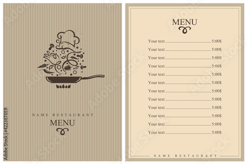 restaurant menu design with cooking process of vegetables on pan
